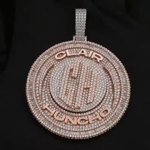 Collar con Colgante Redondo de Plata de Ley 925 con Baño de Oro Rosa y Logotipo Personalizado, Joyería Hip Hop con Micro Pavé de Diamantes CZ - Product Image 4