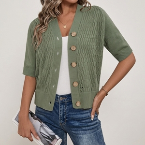 Suéter Cárdigan de Verano de Manga Corta para Mujer, Tejido de Punto, al por Mayor y Personalizado, para Moda Casual Femenina - Product Image 3