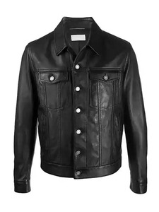 <b>Mens</b> Spy Black <b>Leather</b> Trucker <b>Jacket</b> - Product Image 1