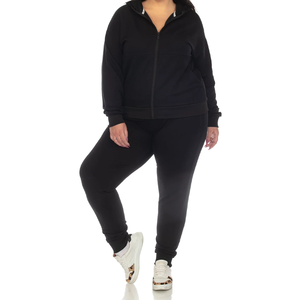 ชุดลำลองมีฮู้ดสำหรับผู้หญิง แบบเรียบ/ลายพิมพ์ ชุดออกกำลังกาย 2 ชิ้น เสื้อผ้าลำลองสำหรับออกกำลังกายและฟิตเนส ผ้าฝ้าย 100% ชุดจ็อกเกอร์มีฮู้ด - Product Image 1