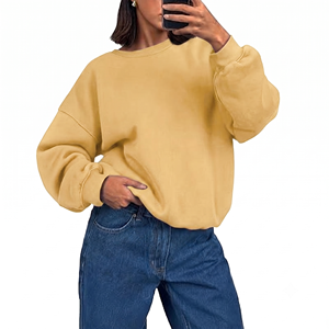 Sudadera Oversize de Algodón Tejido con Estampado y Hombros Caídos para Mujer, Cuello Alto, Manga Larga, Estilo Casual de Otoño - Product Image 1
