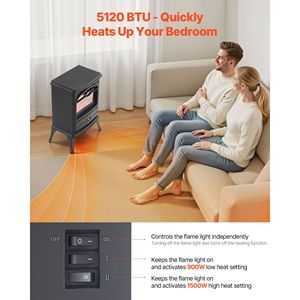 Cheminée électrique autoportante de 22,8 pouces, poêle chauffant 1500W 5120BTU, portable avec protection contre la surchauffe, design en verre réaliste - Product Image 3