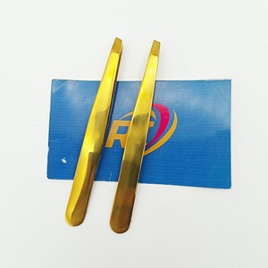 Pinzas para Cejas de Acero Inoxidable Japonés Ecológicas, Chapadas en Oro, Punta Inclinada, con Logotipo Personalizado - Product Image 5