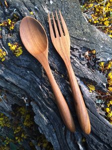 Service à salade royal en bois d'acacia avec manche élégant, ustensiles de table en bois, service à salade ou fourchettes à salade, ensemble de couverts cuillère et fourchette - Product Image 6
