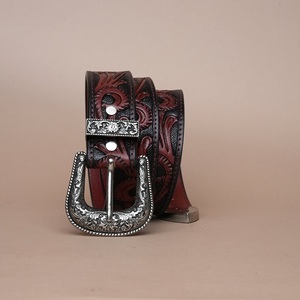 Luxury Antique Finish Floral Engraved Unisex 100% Genuine Western <b>Leather</b> Hand Tooling <b>Belt</b> for <b>Men</b> Women Designer Brass Buckle - Product Image 4