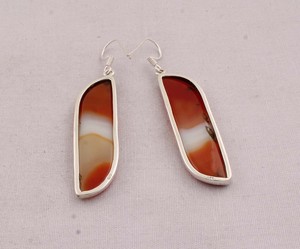 925 Sterling <b>Silver</b> Red Banded Agate <b>Earrings</b> Natural Gemstone <b>Long</b> Dangle <b>Earrings</b> Handmade Jewelry for Women Wholesaler Custom - Product Image 5