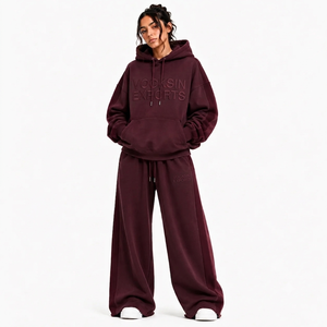 Vocksin Burgundy Oversized Hoodie Tracksuit Unisex Heavyweight Cotton Wide Leg <b>Sweat</b> <b>Set</b> Premium Streetwear Outfit Quick Dry - Product Image 5