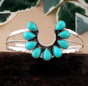 Handmade Turquoise Gemstone Stainless Steel Cuff <b>Bracelet</b> Vintage Geometric Wedding Unisex Jewelry - Product Image 1