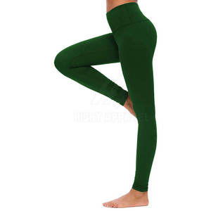 High Waist Seamless Full Length Yoga <b>Leggings</b> Solid <b>Green</b> Spandex Polyester <b>Women</b> Pants Elastic Waist - Product Image 2
