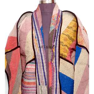 Nouvelle arrivée : veste indienne artisanale en coton patchwork multicolore, broderie Kantha, écologique, style ethnique bohème, pour un usage décontracté - Product Image 3