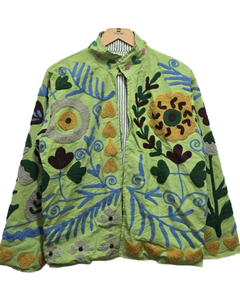 Blouson bomber vintage brodé Suzani, fait main, écologique, en lin et coton indien, respirant, en nylon tricoté - Product Image 2