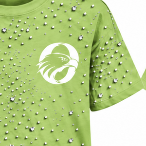 T-shirt unisexe vert clair orné de perles, manches courtes, col rond, perles décoratives, pour un style streetwear et décontracté. - Product Image 5
