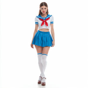 Uniforme Escolar Japonés de Marinero, Cosplay, Camisa Corta, Falda, Traje, Disfraz, Vestido Largo Sexy Blanco Marino para Mujer - Product Image 2