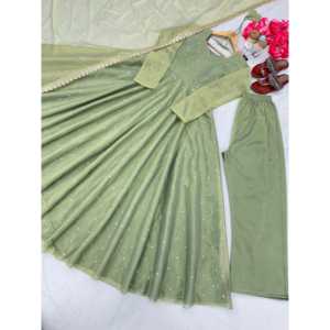 Pd-aarohi ชุดสีแดง anarkali ชุด dupatta & plazzo ชุดสำหรับปาร์ตี้ไซส์ XL - Product Image 3