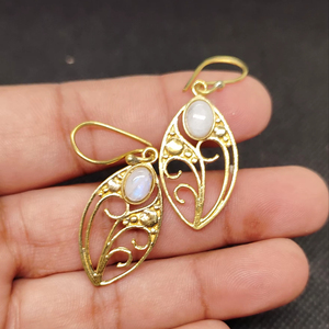 Gold-Plated Brass Drop Earrings with Moonstone Fashion Jewelry for Women's Engagement Wholesale - Product Image 1