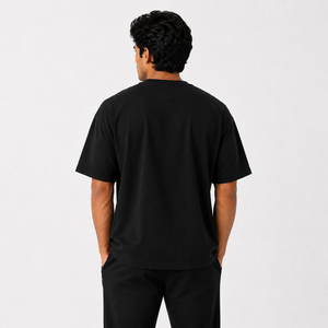 Camiseta de Algodón Negra Extra Grande para Hombre, Manga Corta, Cuello Redondo, Ropa Deportiva, Ropa Casual de Calle, Camiseta para Hacer Ejercicio - Product Image 3