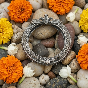DIVYORO Women's Vintage Brass Beaded Border Sunflower Kada <b>Bangles</b> with Oxidized Silver Plating - Product Image 3