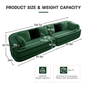 Divano a 4 Posti in Tessuto Teddy con Spugna ad Alta Densità 32D, 135 Pollici, Senza Montaggio, Morbido e Confortevole, Design a Contrasto di Colore per Soggiorno - Product Image 4