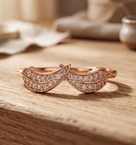 Bague de fiançailles en or massif 10K 14K 18K avec serti en forme de feuille, diamant de laboratoire taille ronde 0,12 ct, couleur E, clarté VVS - Product Image 3