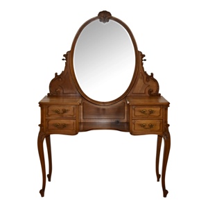 Midcentury Solid Mahogany Makeup Vanity <b>with</b> Adjustable Mirror and <b>Storage</b> Drawers for Bedroom Hotel & Apartment - Product Image 1