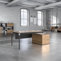 Bureau de travail individuel moderne avec armoire de rangement latérale, plateau en bois et structure métallique pour espace de travail d'entreprise – Vente en gros
