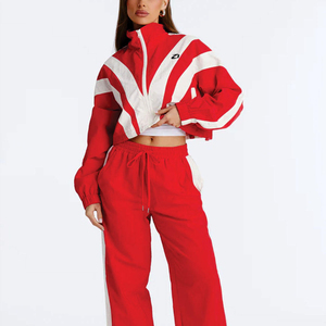 Ensemble de jogging 2 pièces réfléchissant avec bordures, coupe oversize, en nylon Ripstop, comprenant une veste coupe-vent et un pantalon, survêtement léger pour femme avec sweat à capuche - Product Image 3