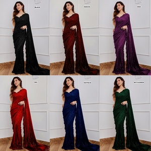 Sari en Georgette de Créateur Exclusif avec Blouse Élégante – Tenue de Soirée Indienne Tendance, Chic et Modeste pour Femme - Product Image 2