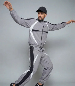 Men's Gray Color Blocking Tracksuit Full Zip Sporty Joggers With Side Pockets Breathable Polyester Winter Wear - Product Image 3