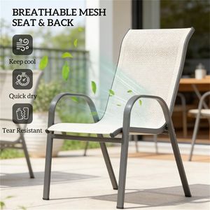 Set di 4 Sedie da Pranzo Beige per Esterni con Schienale, Ideali per Terrazze e Giardini - Product Image 2