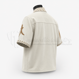 Camisa de Manga Corta para Hombre con Cierre, Cuello Mao, Estampado Geométrico, Informal, de Verano, de Algodón Popelina, Transpirable, con Cierre Completo - Product Image 4