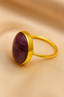 Bague en argent sterling 925 plaqué or rose avec cabochon ovale en rubis étoilé violet naturel, sertie dans un clos, faite à la main, minimaliste, unisexe