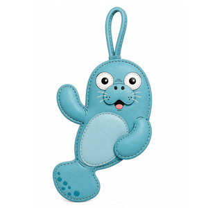 Custom PU <b>Leather</b> Soft Manatee Bag Charm Cute Animal Plush Stuffed <b>Keychain</b> - Product Image 3