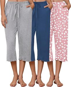 Lot de 3 pantalons de pyjama capri pour femme 2026, pantalons de détente à ourlet volanté, bas de pyjama à cordon de serrage avec poches - Product Image 2