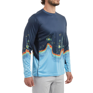 เสื้อเชิ้ตตกปลาแขนยาวสำหรับผู้ชาย พิมพ์ลายแบบซับลิเมชั่น UPF 50 แห้งเร็ว เสื้อผ้าสำหรับกิจกรรมกลางแจ้ง ลายไล่เฉดสีน้ำเงิน - Product Image 4