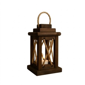 Lanterne en bois naturel artisanale avec poignée en corde de jute, style farmhouse, écologique, porte-bougie décoratif de Noël pour l'intérieur - Product Image 5