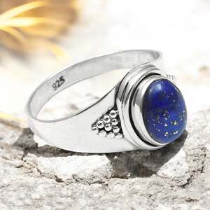 Classic Design Natural Lapis Lazuli Gemstone <b>Ring</b> Made of 925 Sterling <b>Silver</b> <b>Eternity</b> Oval Cut Bohemian Statement Jewelry - Product Image 1