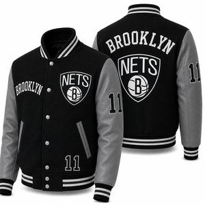 Chaqueta Varsity OEM Personalizada con Logotipo del Equipo, Bordado, Cuerpo de Lana, Mangas de Cuero, Unisex, Venta al Por Mayor, Diseño de Moda Urbana - Product Image 3