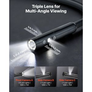 Endoscopio Industriale con Schermo IPS HD da 5 Pollici, Tripla Lente 1280x720, 8+2 LED, Zoom 8X, Boroscopio Impermeabile IP67 - Product Image 2
