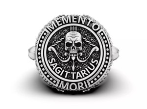Bague Zodiaque Sagittaire en Argent Sterling 925 de Luxe, Design Crâne Archange, Large Bande Antique, Bijou Tendance pour Hommes et Femmes - Product Image 3