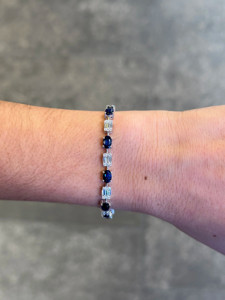 Women's Classic IGI Certified Lab Grown Diamond <b>Tennis</b> <b>Bracelet</b> 8.50 CT Alternating Oval <b>Sapphire</b> Emerald 18K 14K 10K Solid Gold - Product Image 2