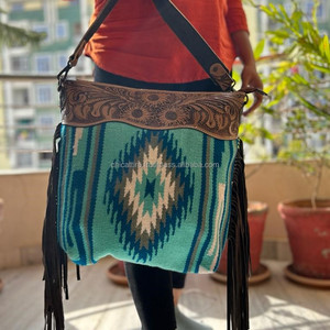 New Arrival Hand Tooled Fringe Handbag Turquoise Aztec Saddle Blanket Sling Bag Bohemian Unique Design Stylish Bags for Women's - Product Image 2