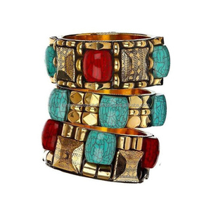 Juego de Joyería de Diseño para Fiestas, Brazaletes Tradicionales Indios de Latón y Resina Multicolor para Mujeres y Niñas - Product Image 5