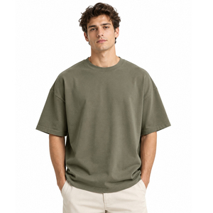 T-shirt tendance pour homme à épaules tombantes, coupe oversize, en coton, style streetwear décontracté, col rond, manches courtes, vêtements de mode - Product Image 5