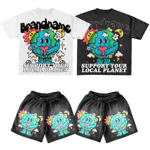 Venta al por mayor de fábrica: Conjunto de dos piezas de camiseta y pantalón corto de algodón para hombre, diseño personalizado con serigrafía, estilo urbano. - Product Image 4