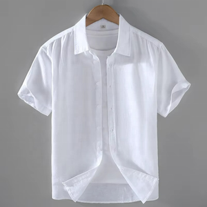 Chemise d'été en lin à manches courtes pour homme, décontractée, en coton et lin fin, à demi-manches, vente en gros - Product Image 3