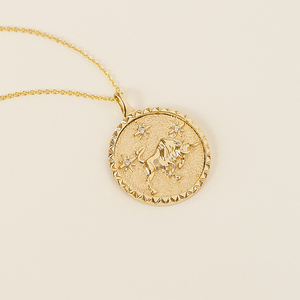 Taurus Zodiac Sunburst <b>Medallion</b> Diamond Pendant Necklace - Product Image 6