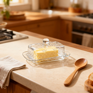 Mantequillera de cerámica antideslizante con tapa de bambú para un fácil almacenamiento de la mantequilla y una hermosa decoración de la cocina - Product Image 4