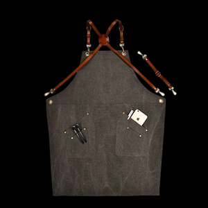 Tablier de travail unisexe en cuir véritable marron, à bretelles croisées, avec poches pour outils et téléphone, anti-poussière, détection des aiguilles, fusion sans couture, vêtement de travail - Product Image 4