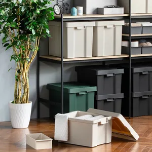Black Rectangular <b>Plastic</b> <b>Storage</b> <b>Bin</b> With Lid 60x40x30cm Minimalist Design for Home Office Kitchen Use - Product Image 4