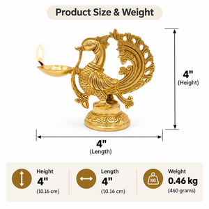 Handcrafted Brass Peacock Diya <b>Oil</b> <b>Lamp</b> Stand Detailed Design Decorative Multi Wick Deepak for Puja Room Temple Home Decor - Product Image 5